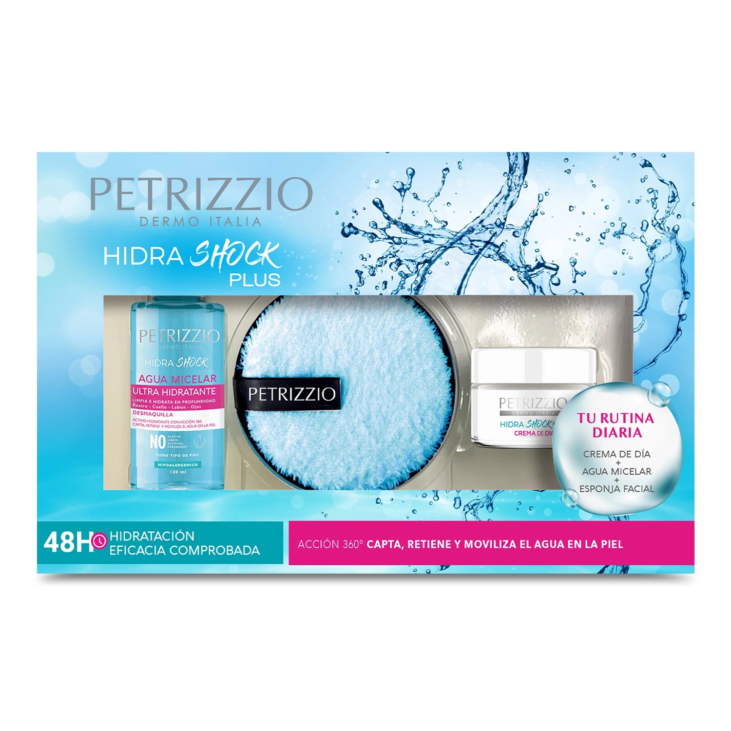 Tripack HidraShock Plus Crema + Agua Micelar + Sponge