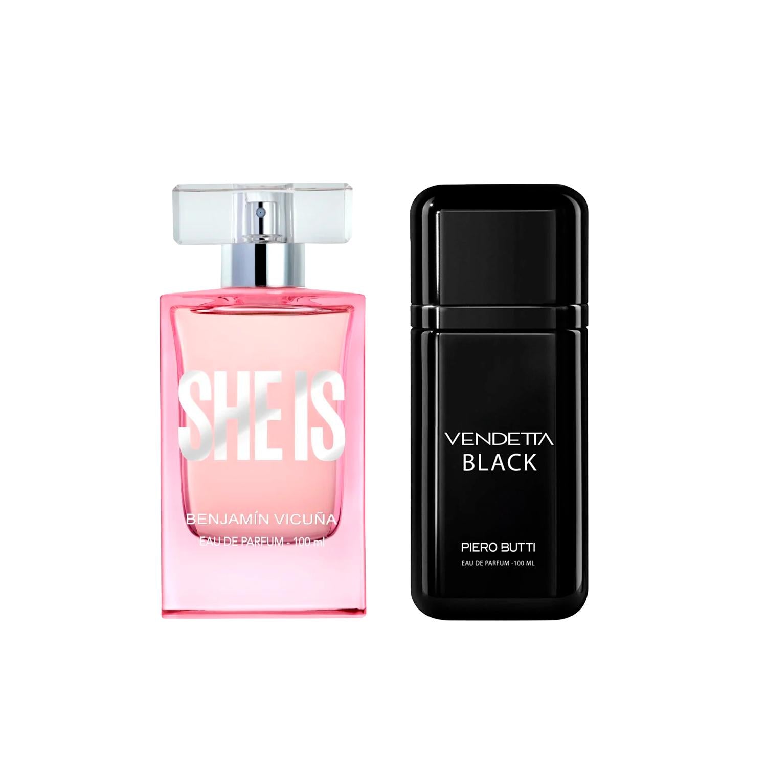 Set Duo Perfumes EDP She Is BV + Vendetta Black