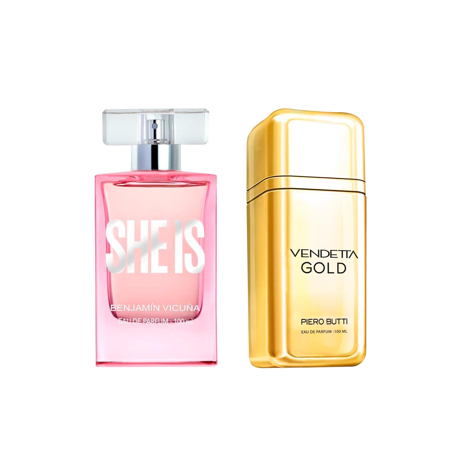 Set Duo Perfumes EDP She Is BV + Vendetta Gold