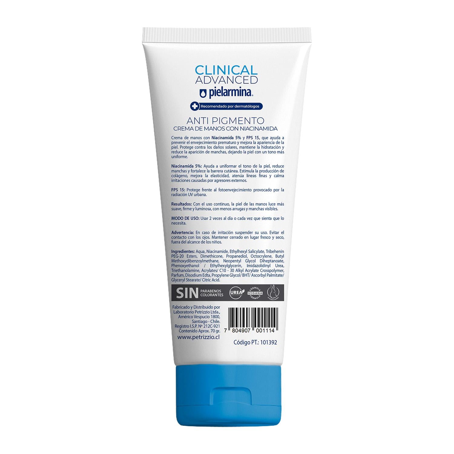 Crema de Manos Antipigmento FPS 15 Pielarmina Clinical