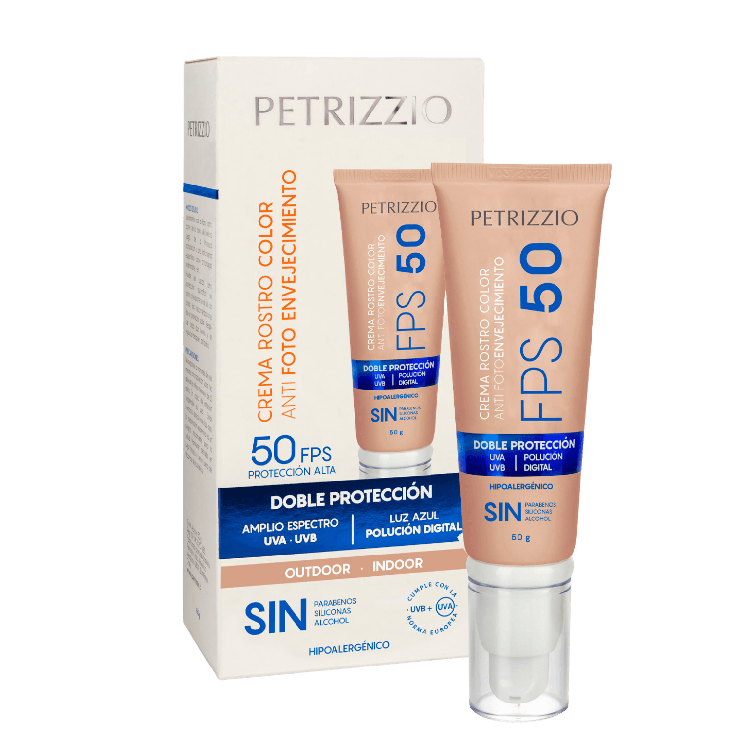 Crema Doble Protección Rostro Color Fps-50/Luz Azul Petrizzio - Petrizzio
